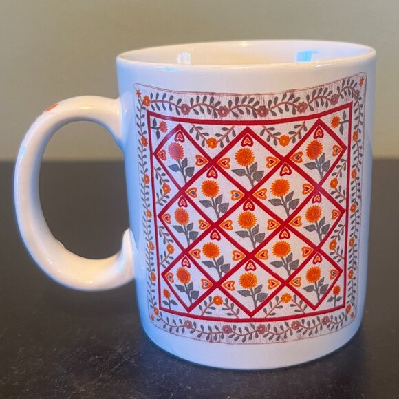 Vtg OTAGIRI Museum of American Folk Art SUNFLOWERS AND DOUBLE HEARTS Quilt Mug - Picture 1 of 10